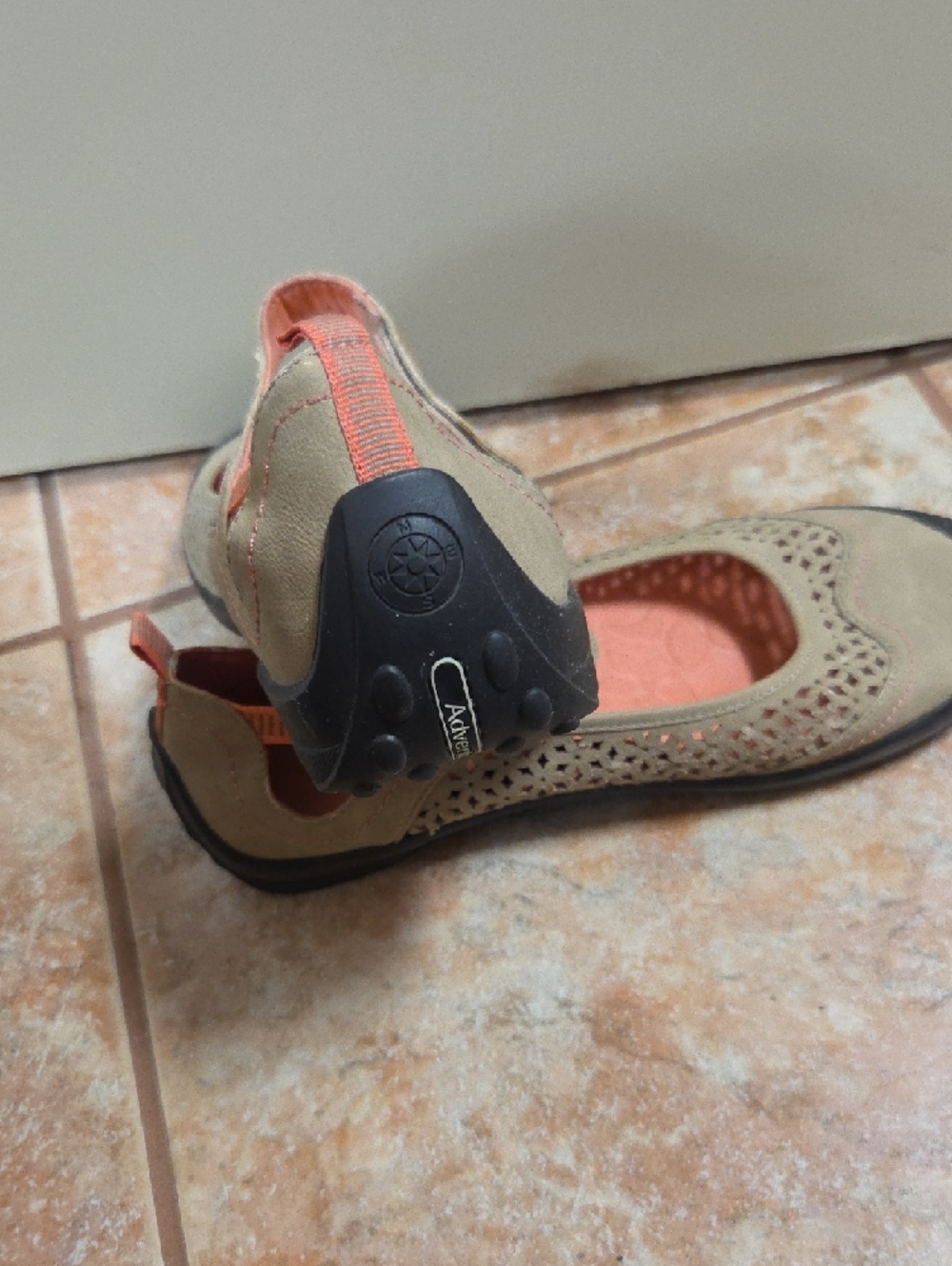 J-41 Tan Mary Jane Flats with Coral Insole and Black Toe Cap - Picture 5 of 9